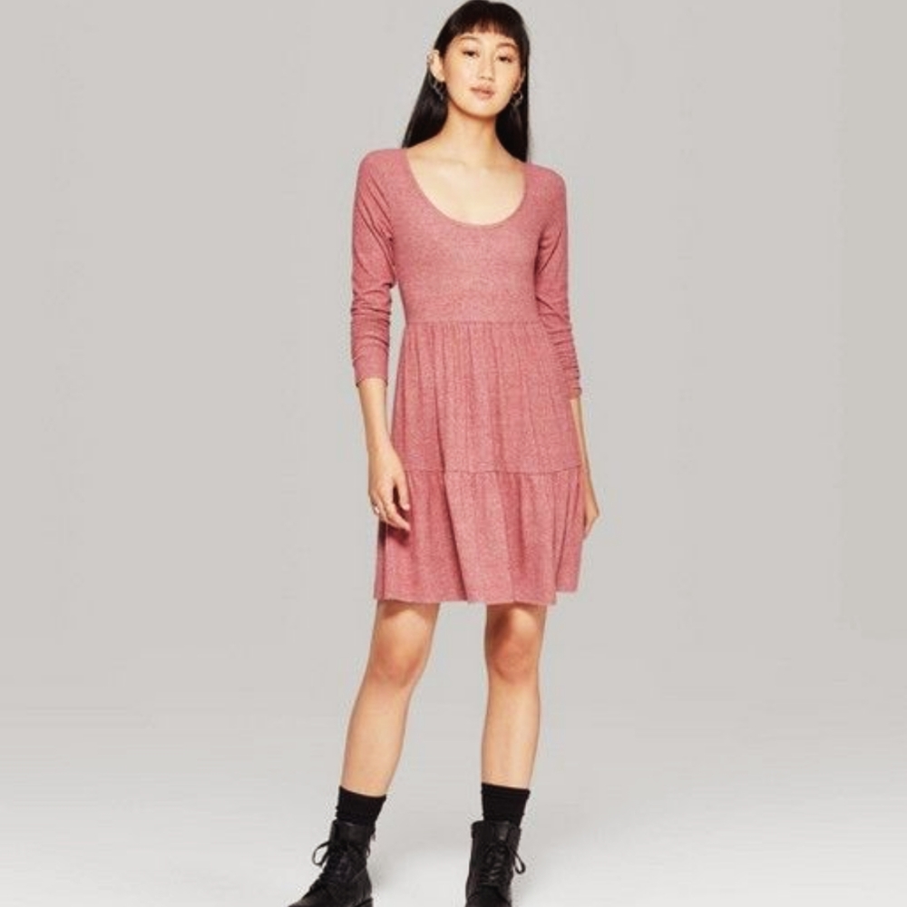 Dusty Rose Baby Doll T-shirt Dress Tiered Stretchy Lg Country Boho Festival NWT